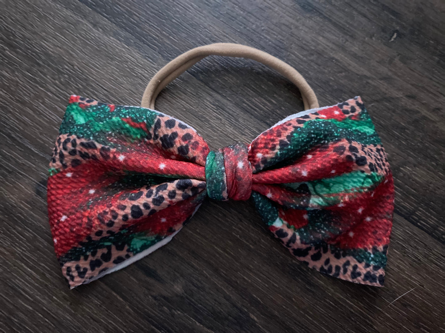 XL Bow on Nylon- Christmas Tri Color