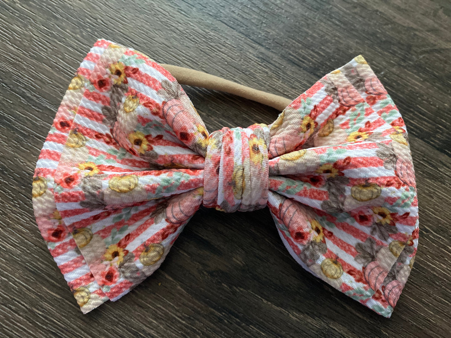 5” Bow on Nylon- Orange Stripes with Pumpkin Layered Flap