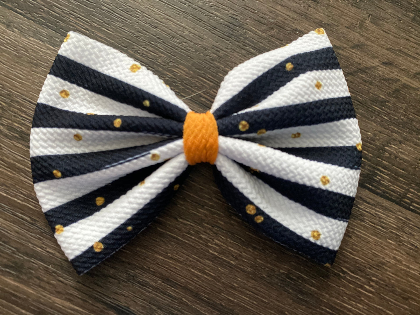 4” Bow on Clip- Stripe with Orange Middle