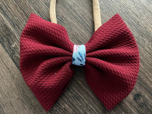 5” Bow on Nylon- Maroon with Floral Middle