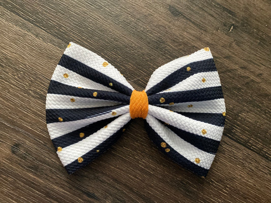 4” Bow on Clip- Stripe with Orange Middle