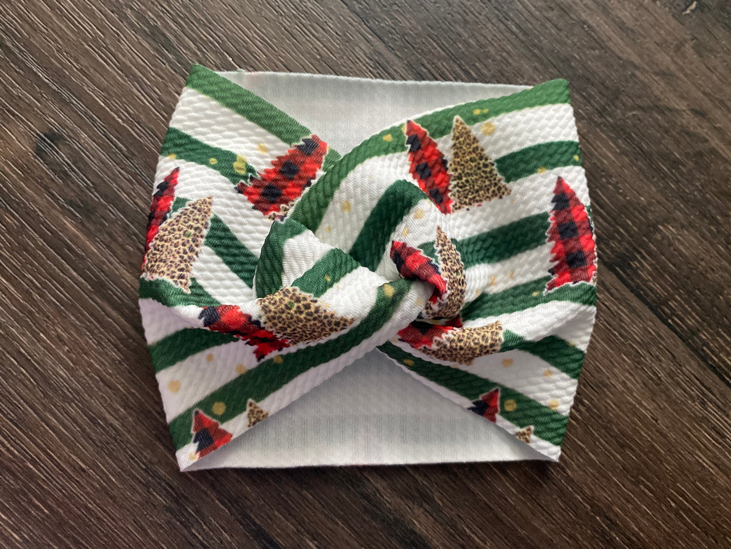 Infant Twist Headwrap- Plaid and Cheetah Christmas Tree