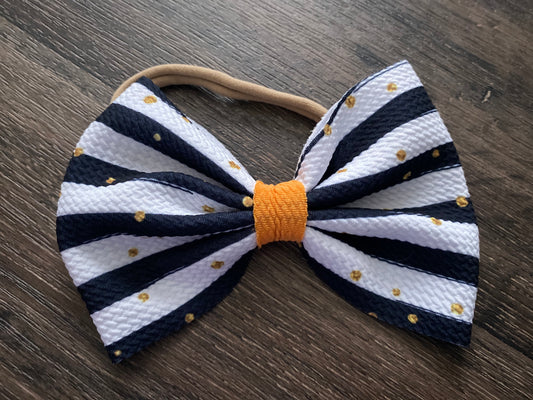 4” Bow on Nylon- Stripe with Orange Middle